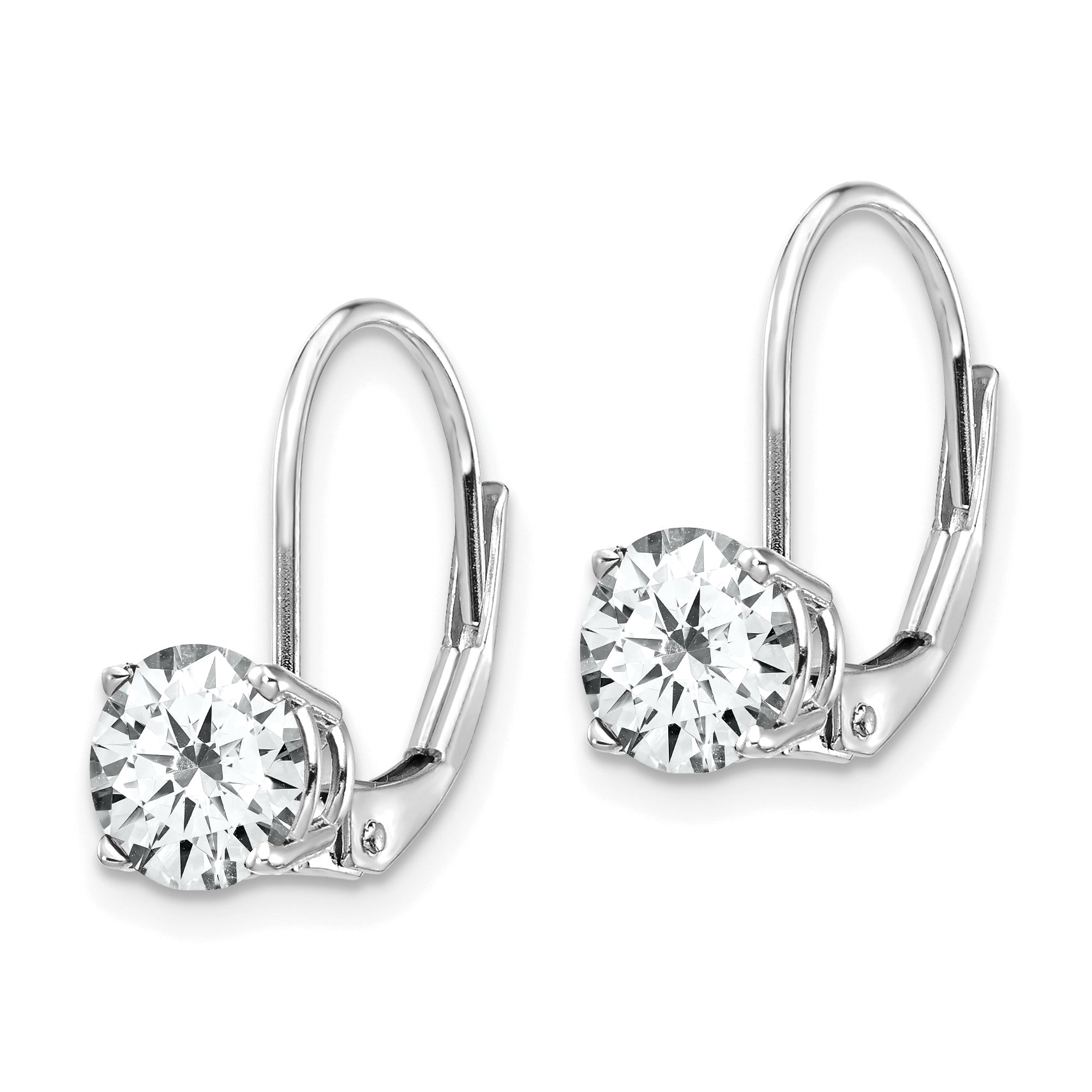 14k White Gold 6mm Cubic Zirconia Leverback Earrings Secondary image