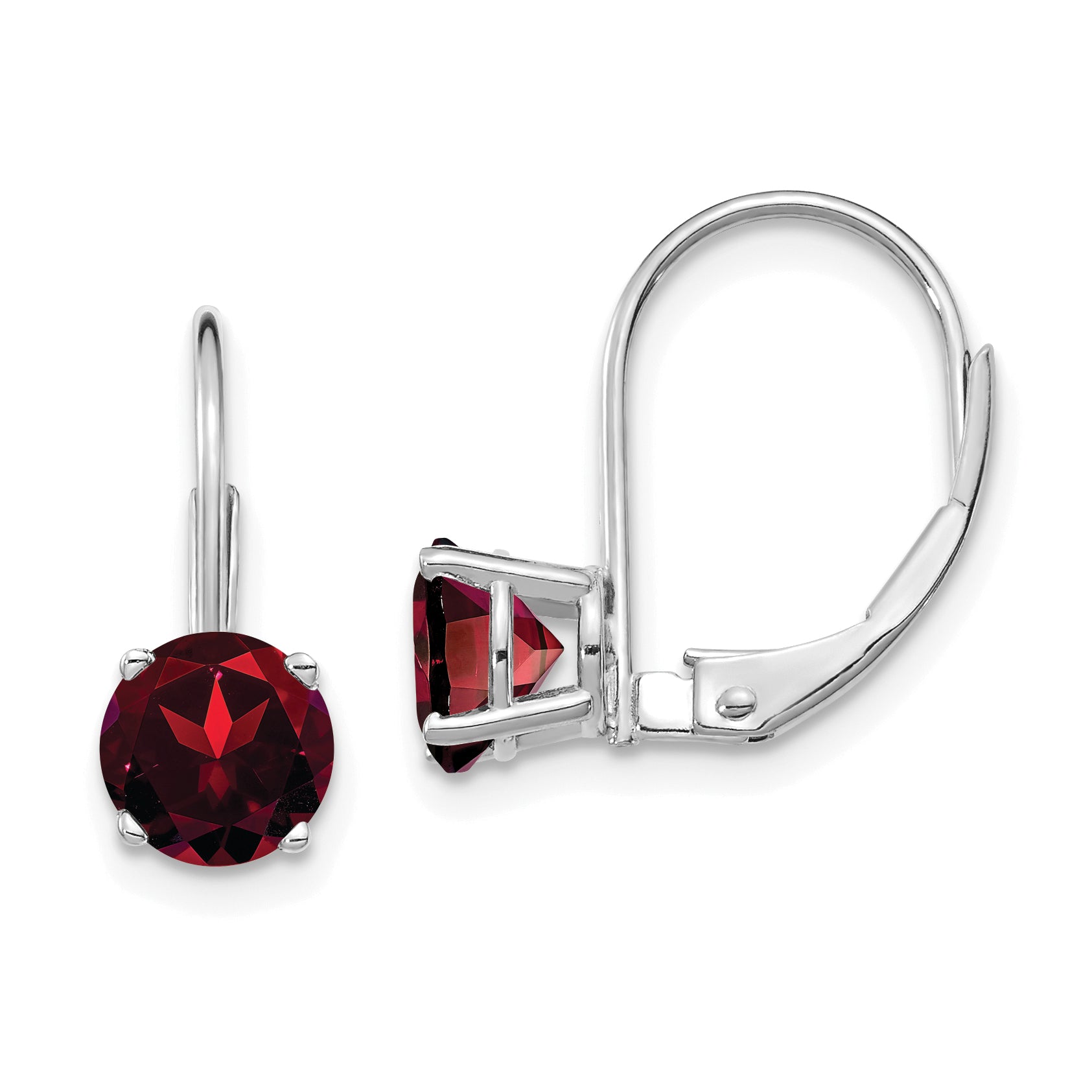 14k White Gold 6mm Garnet Leverback Earrings Main image