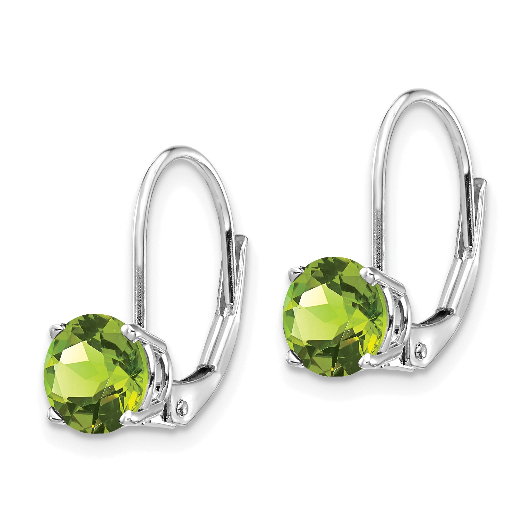 14k White Gold 6mm Peridot Leverback Earrings Secondary image