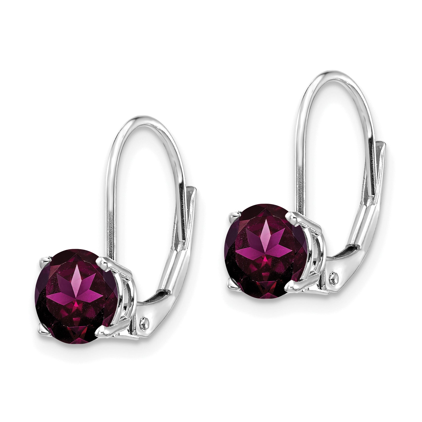 14k White Gold 6mm Rhodolite Garnet Leverback Earrings Secondary image