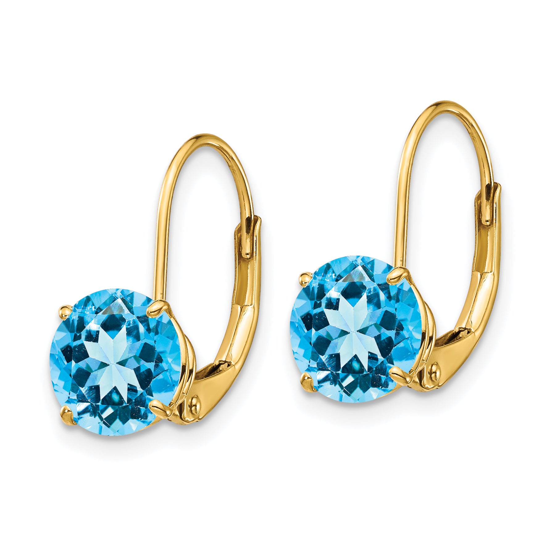 14k 7mm Blue Topaz Leverback Earrings Secondary image