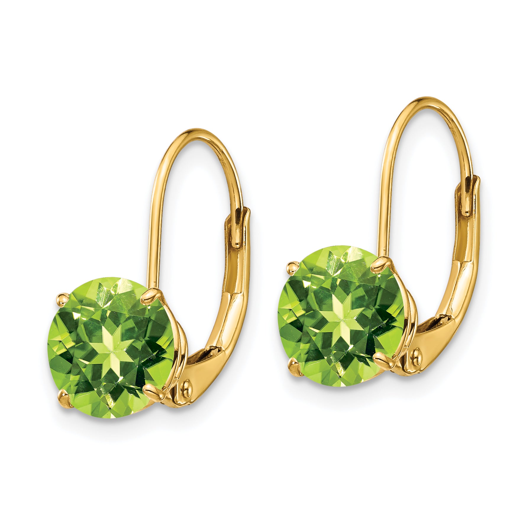 14k 7mm Peridot Leverback Earrings Secondary image