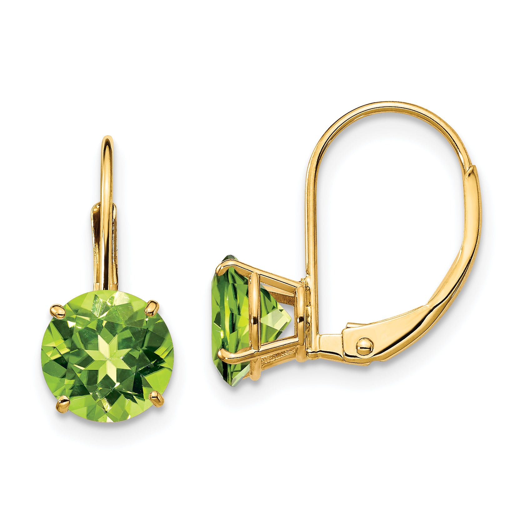 14k 7mm Peridot Leverback Earrings Main image