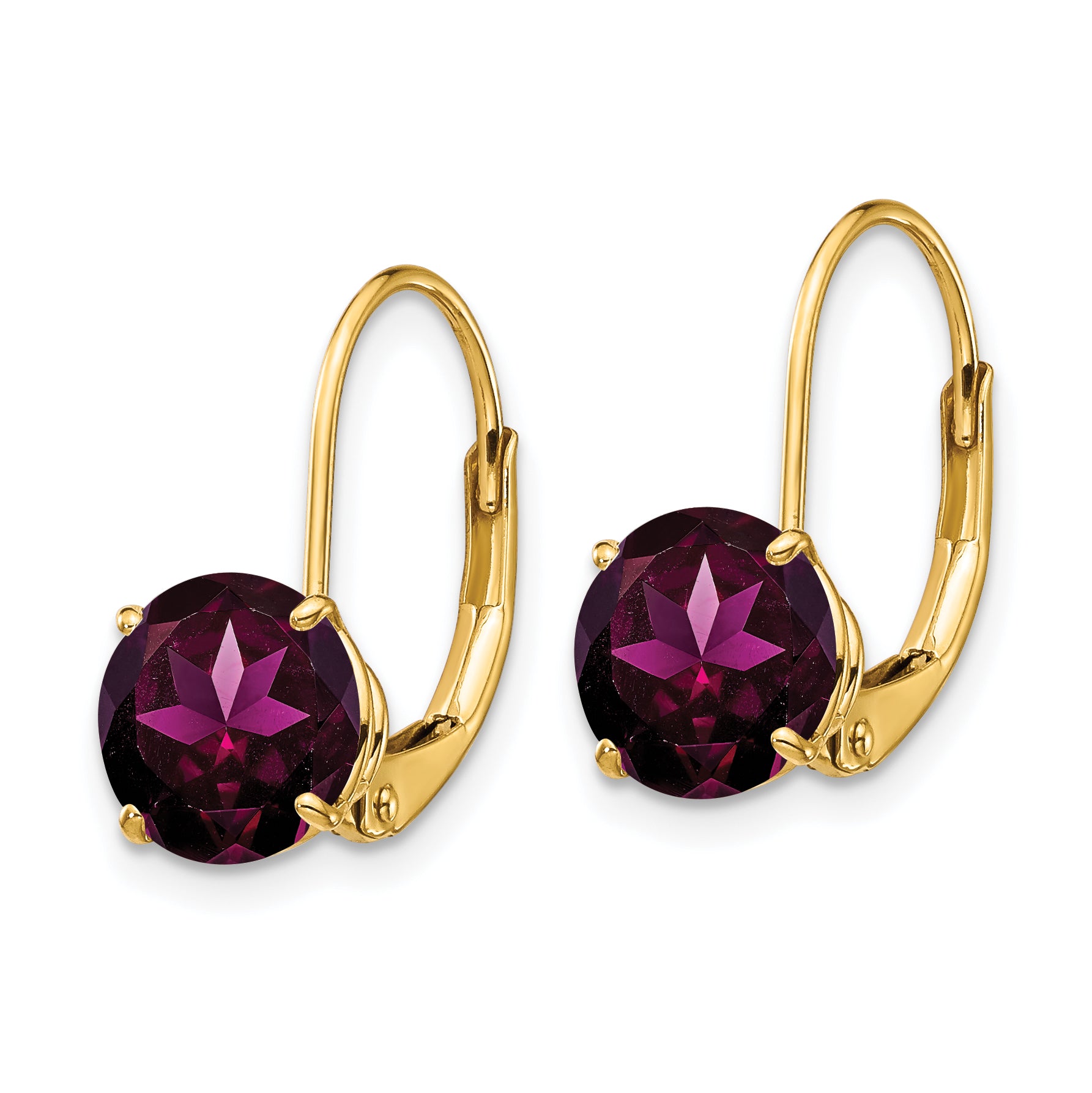 14k 7mm Rhodolite Garnet Leverback Earrings