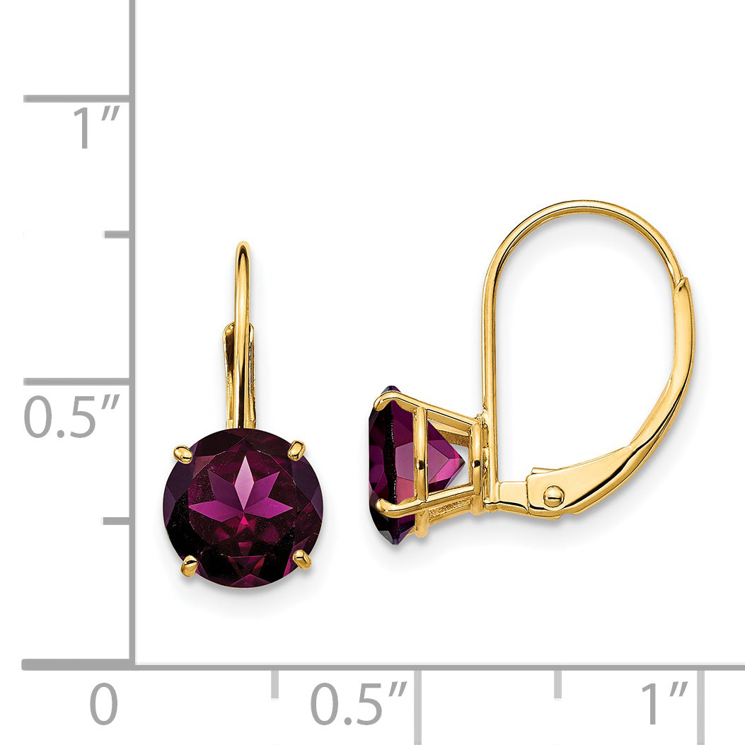 14k 7mm Rhodolite Garnet Leverback Earrings