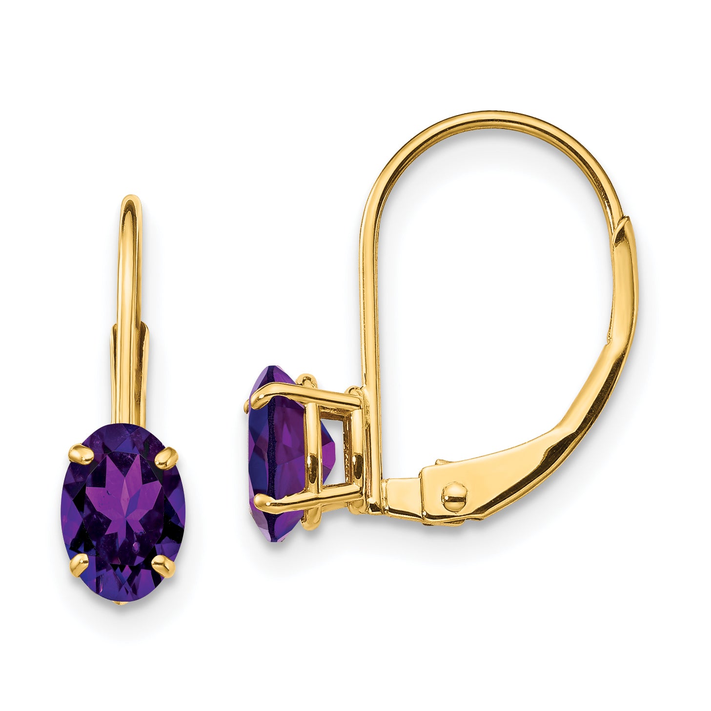 14k 6x4mm Oval Amethyst Leverback Earrings Main image