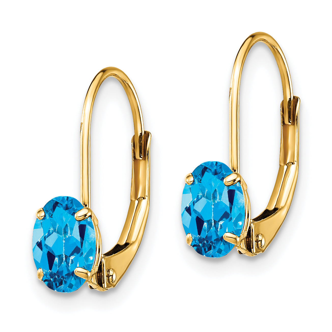 14k 6x4mm Oval Blue Topaz Leverback Earrings Secondary image