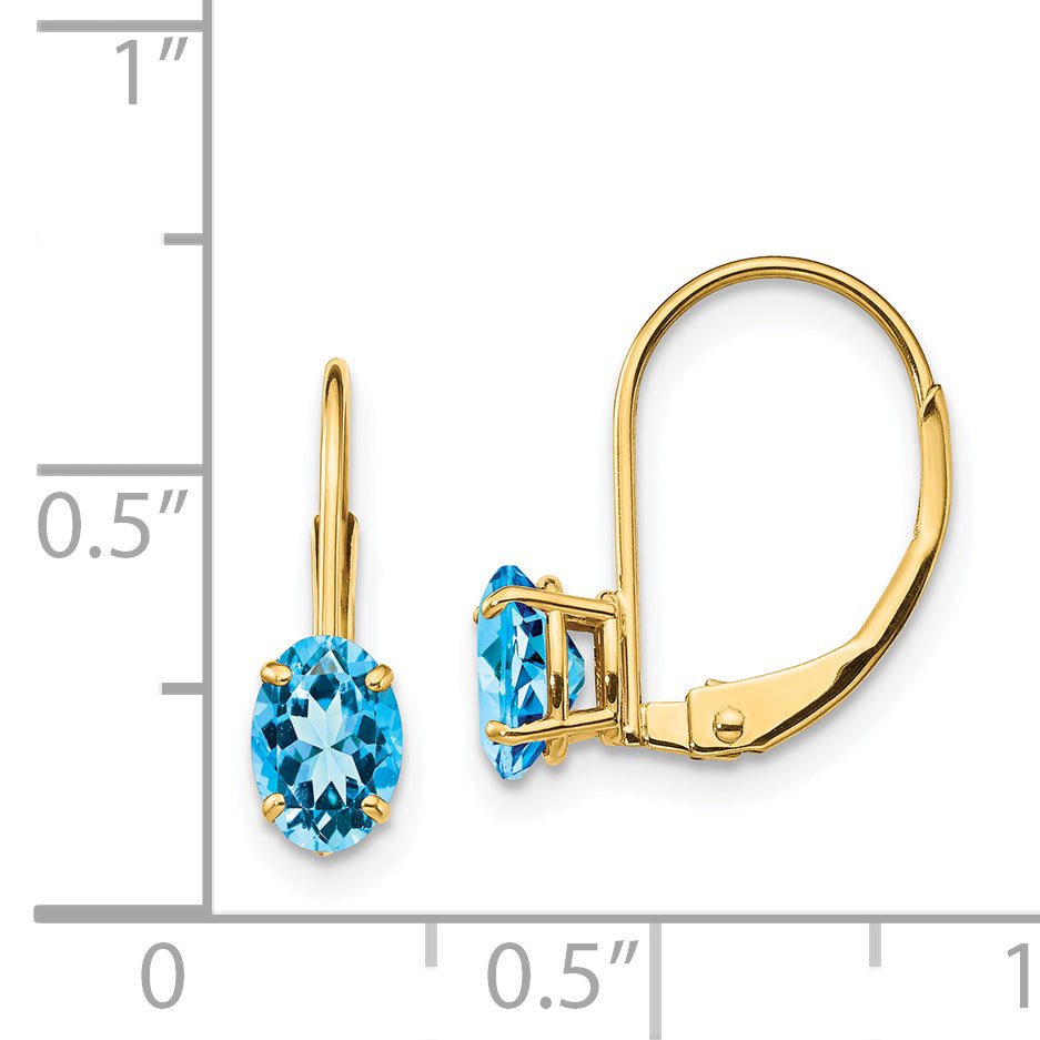 14k 6x4mm Oval Blue Topaz Leverback Earrings