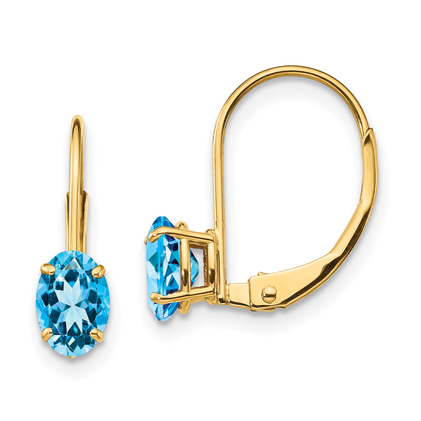 14k 6x4mm Oval Blue Topaz Leverback Earrings Main image