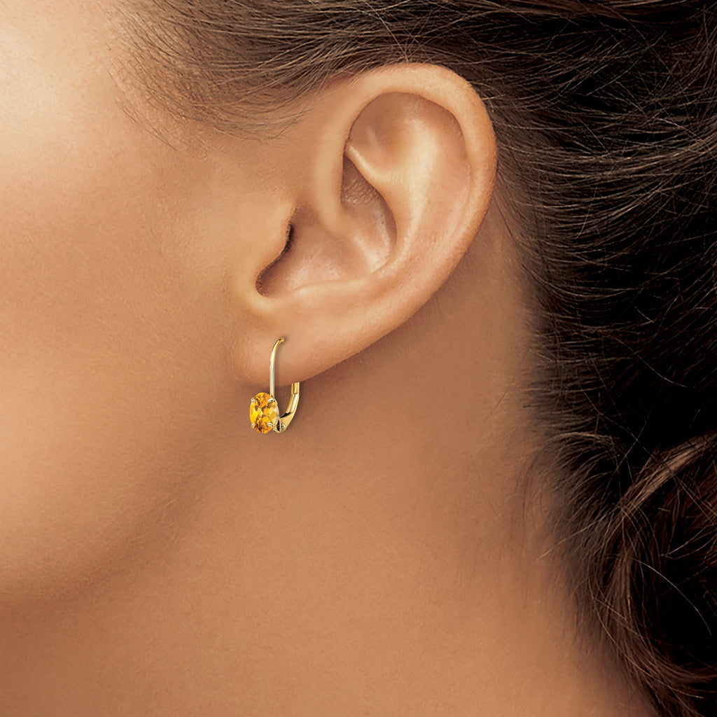 14k 6x4mm Oval Citrine Leverback Earrings