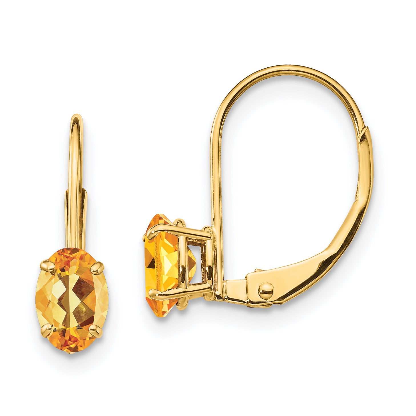 14k 6x4mm Oval Citrine Leverback Earrings Main image