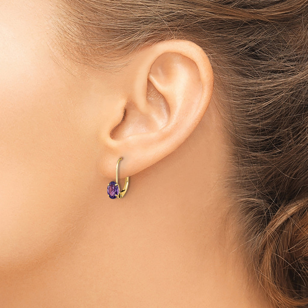 14k 6x4mm Oval Created Ruby Leverback Earrings