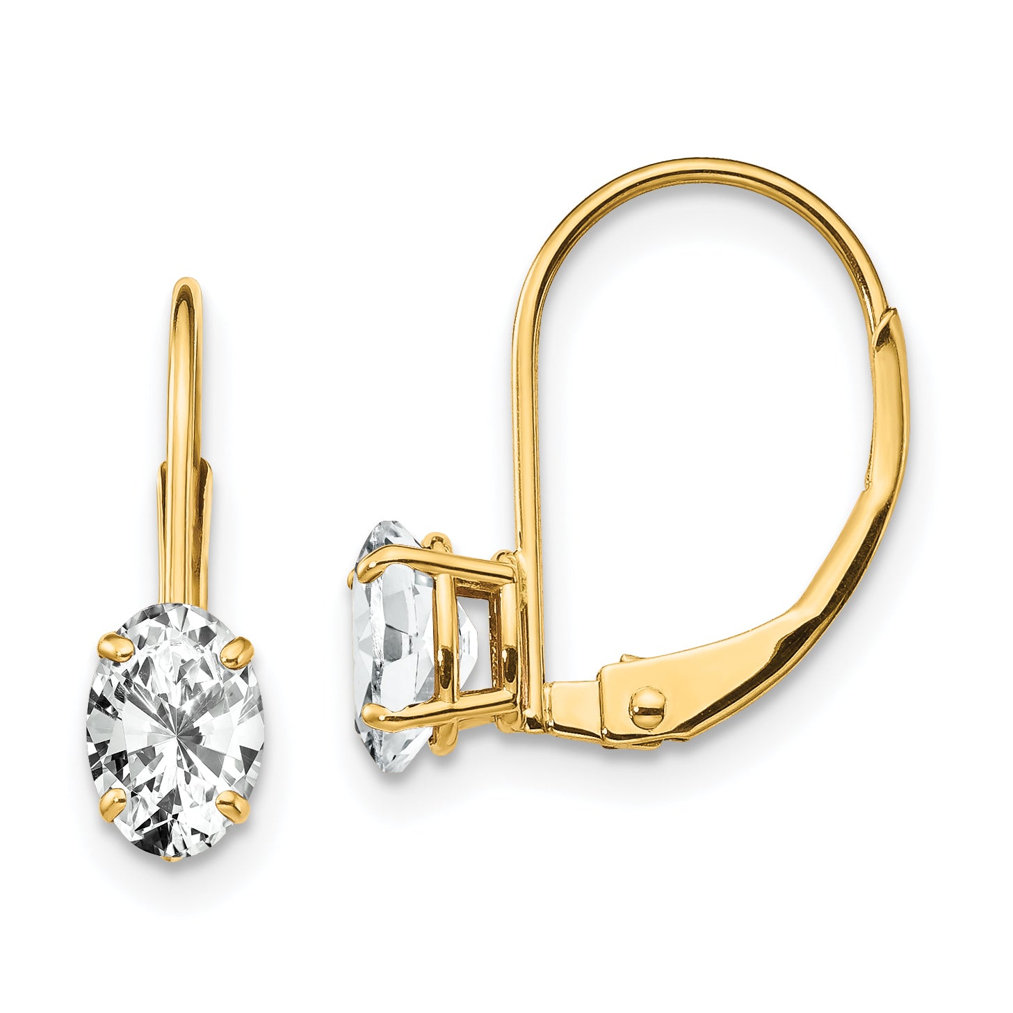 14k 6x4mm Oval Cubic Zirconia Leverback Earrings Main image