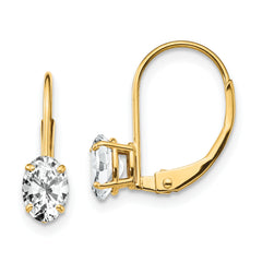 14k 6x4mm Oval Cubic Zirconia Leverback Earrings