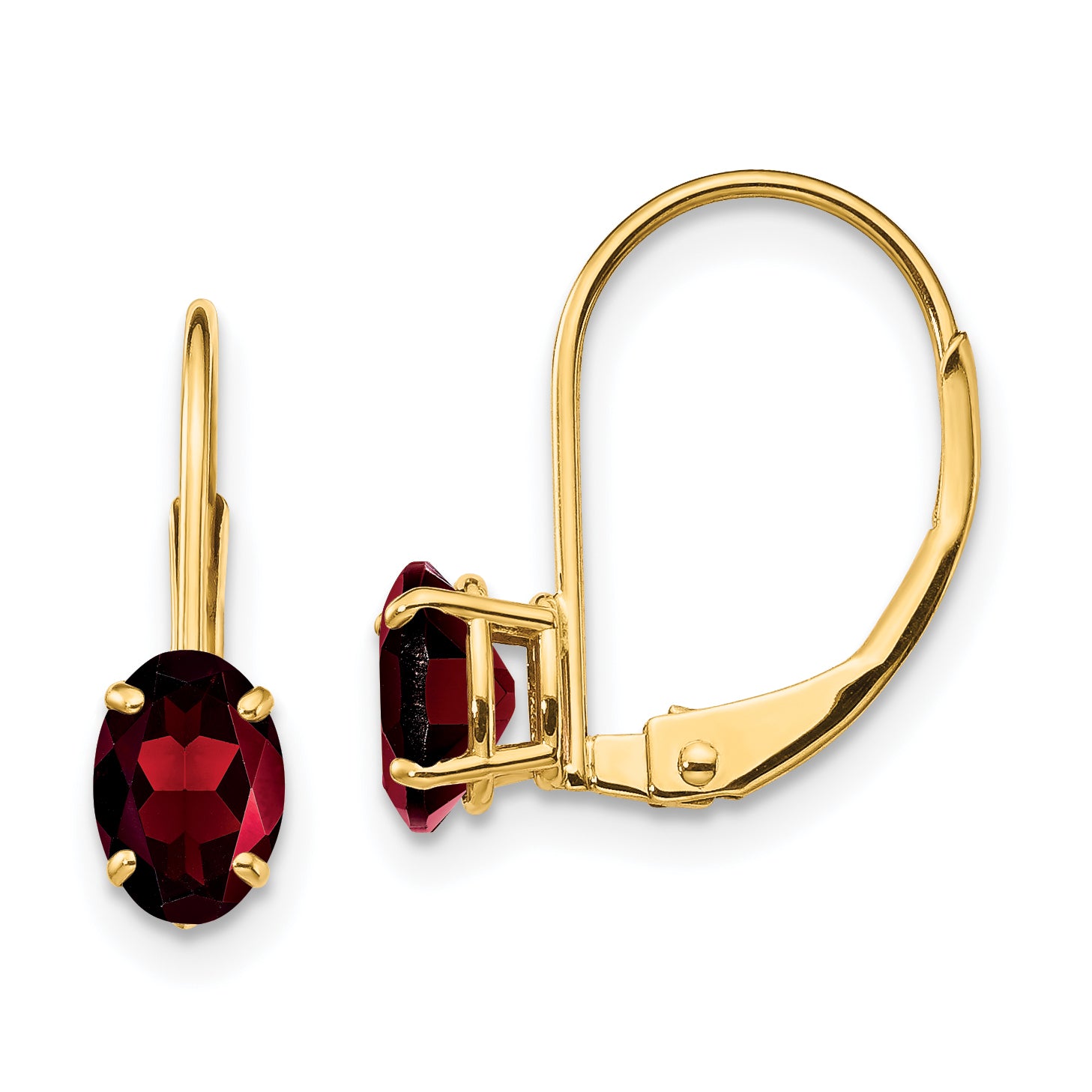 14k 6x4mm Oval Garnet Leverback Earrings Main image