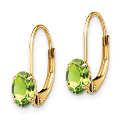 14k 6x4mm Oval Peridot Leverback Earrings