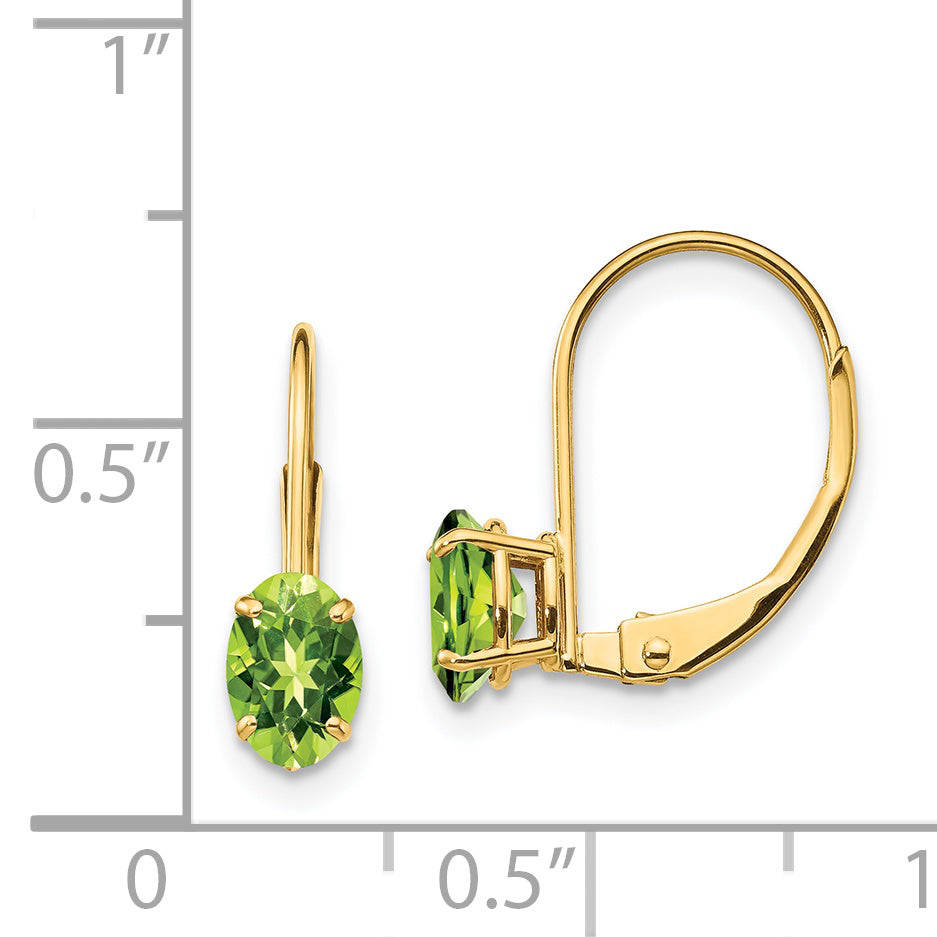 14k 6x4mm Oval Peridot Leverback Earrings