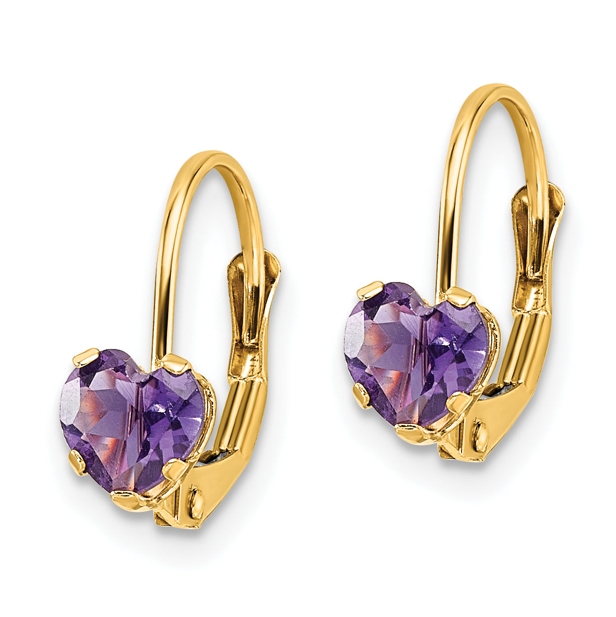 14k 5mm Heart Amethyst Leverback Earrings Secondary image