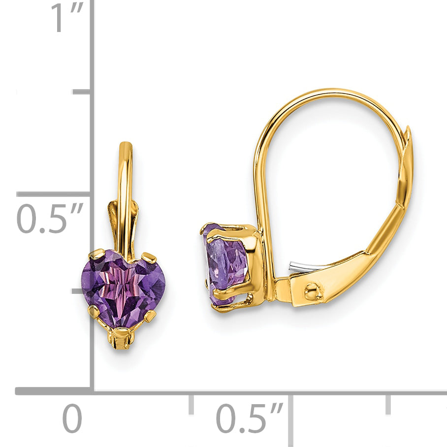 14k 5mm Heart Amethyst Leverback Earrings