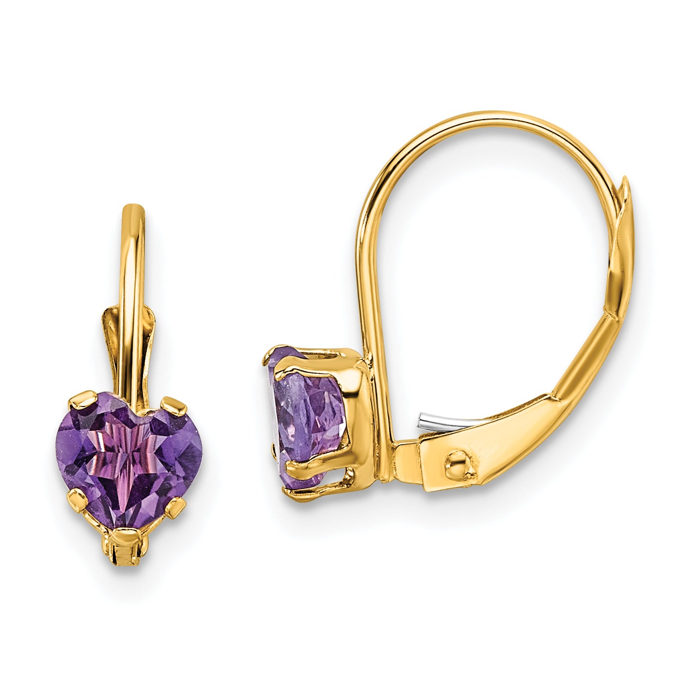 14k 5mm Heart Amethyst Leverback Earrings