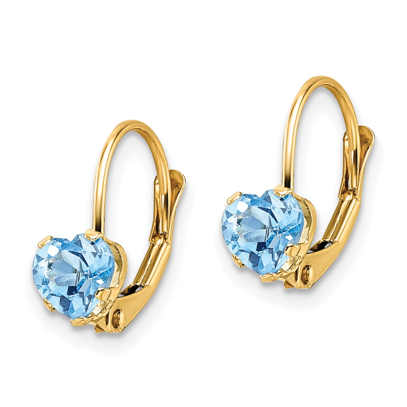 14k 5mm Heart Blue Topaz Leverback Earrings Secondary image