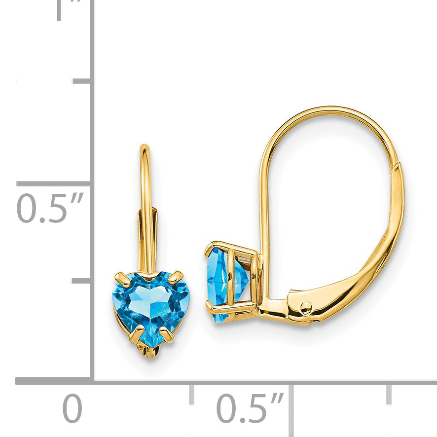 14k 5mm Heart Blue Topaz Leverback Earrings