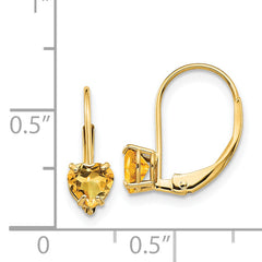 14k 5mm Heart Citrine Leverback Earrings