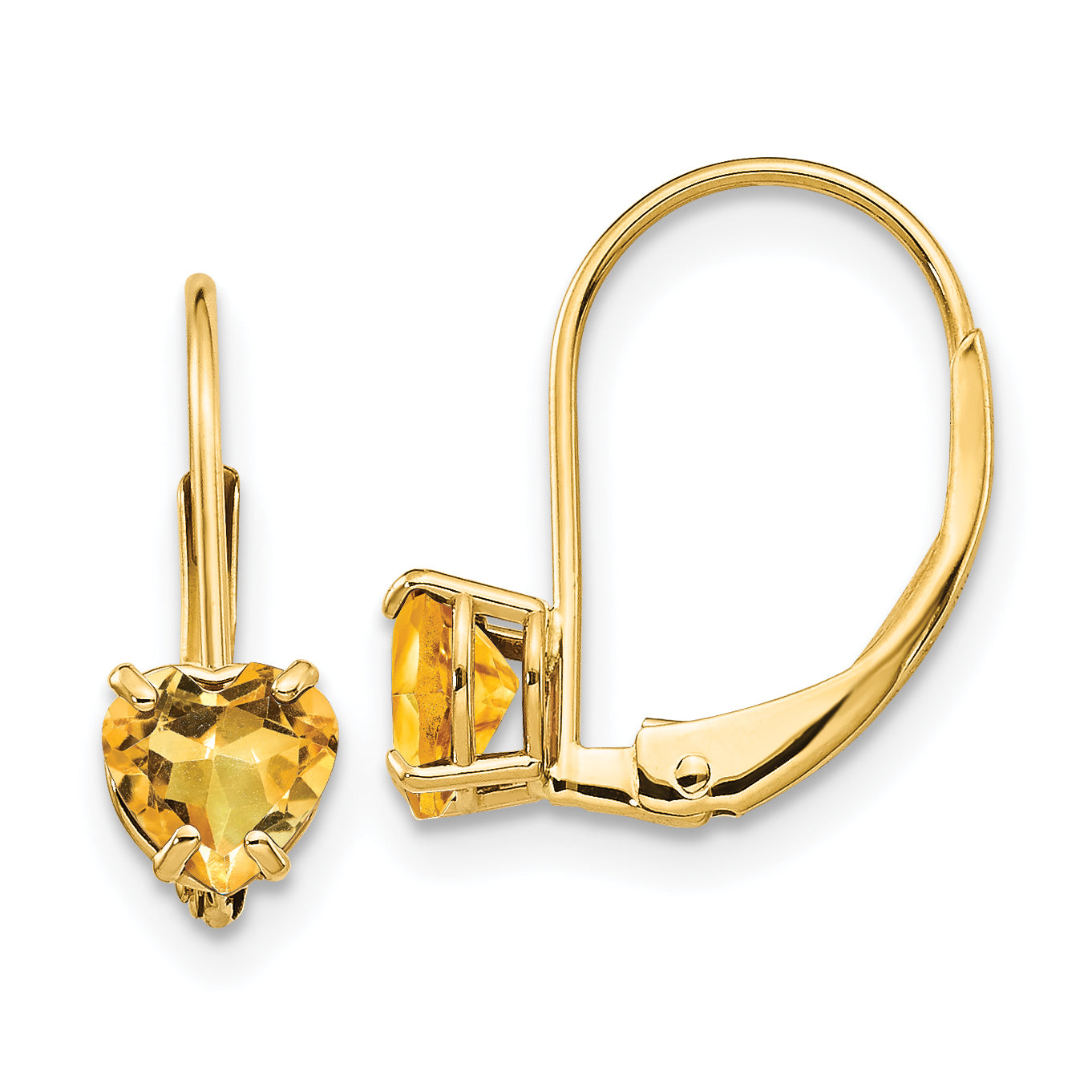 14k 5mm Heart Citrine Leverback Earrings Main image