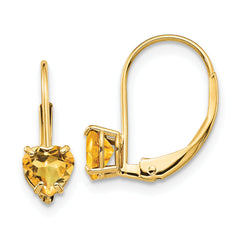 14k 5mm Heart Citrine Leverback Earrings