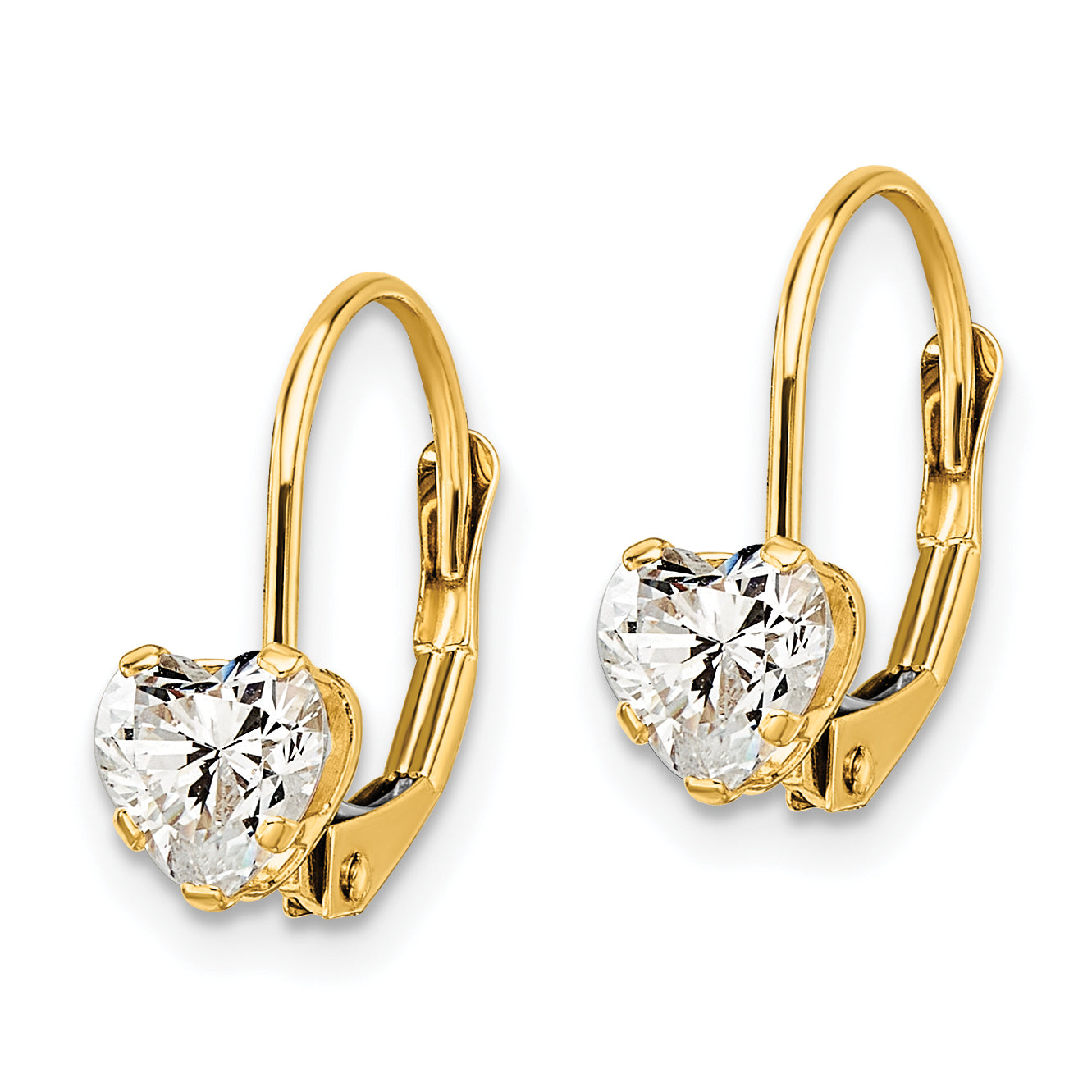 14k 5mm Heart Cubic Zirconia Leverback Earrings Secondary image