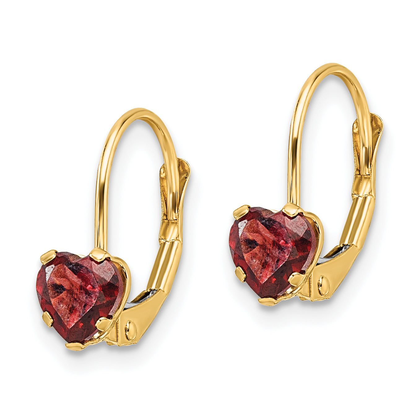 14k 5mm Heart Garnet Leverback Earrings Secondary image