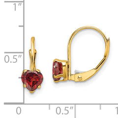 14k 5mm Heart Garnet Leverback Earrings