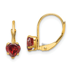 14k 5mm Heart Garnet Leverback Earrings