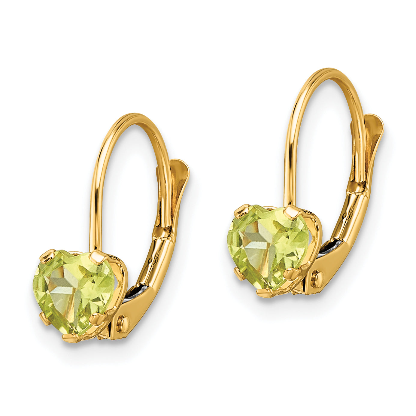 14k 5mm Heart Peridot Leverback Earrings Secondary image