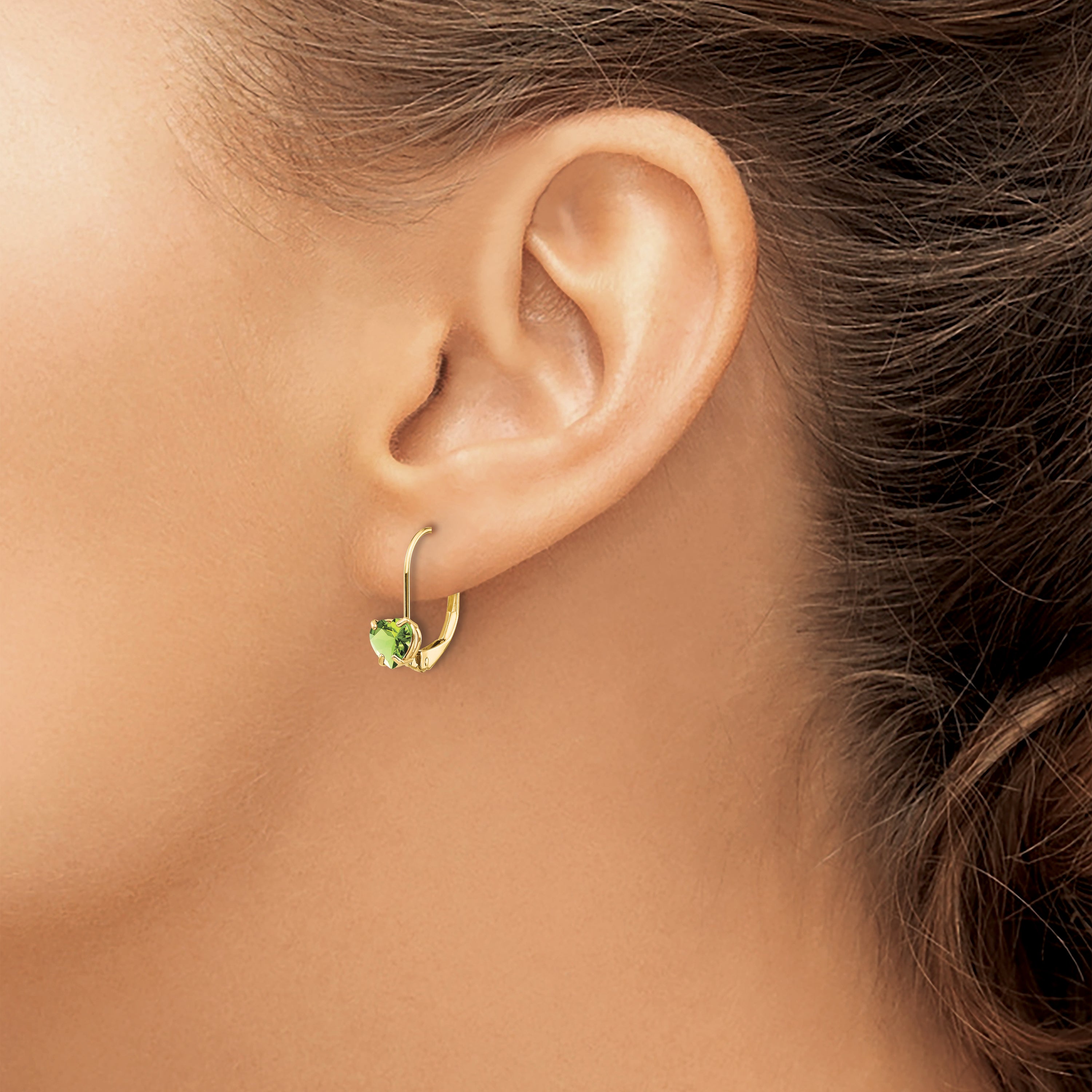 14k 5mm Heart Peridot Leverback Earrings