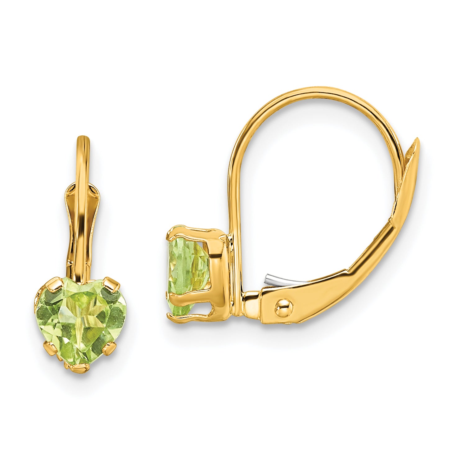 14k 5mm Heart Peridot Leverback Earrings Main image