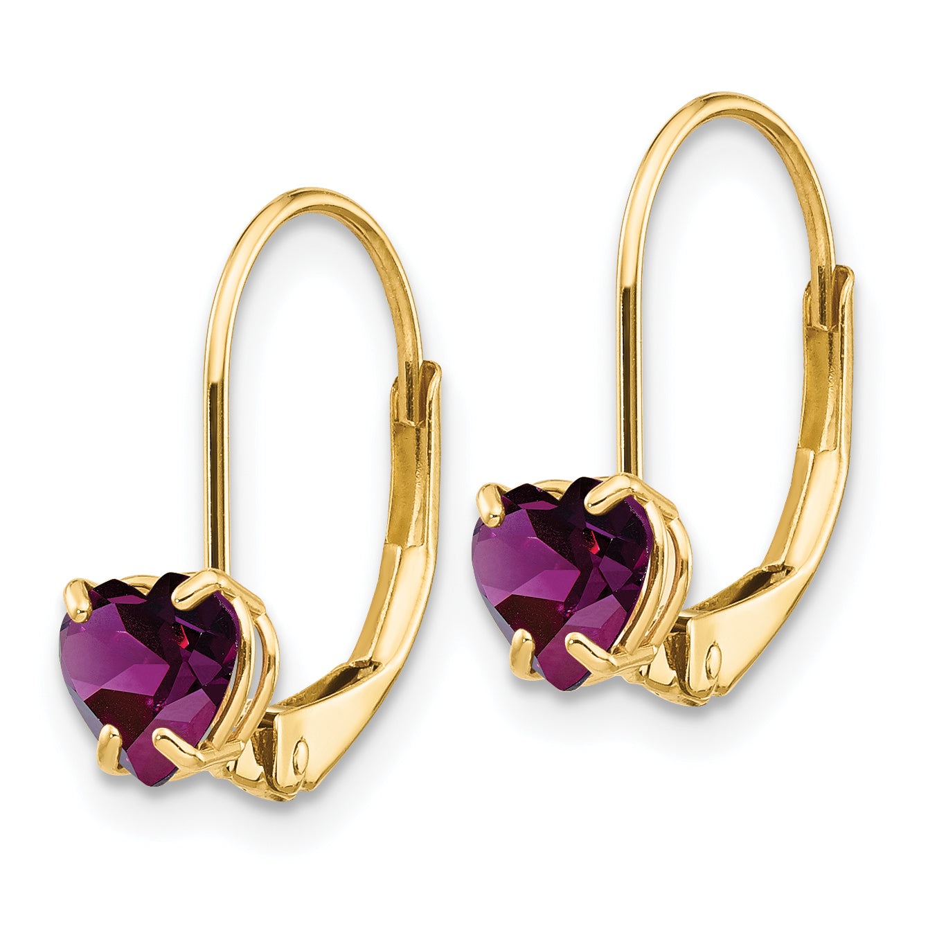 14k 5mm Heart Rhodolite Garnet Leverback Earrings