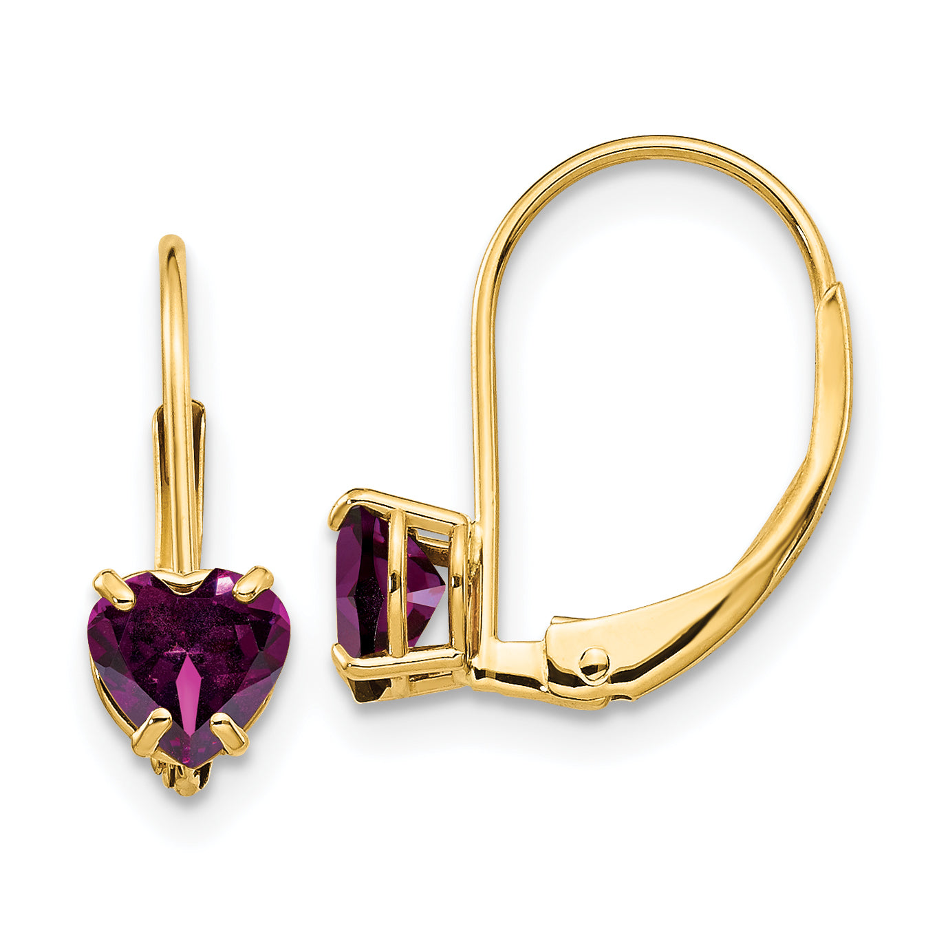 14k 5mm Heart Rhodolite Garnet Leverback Earrings