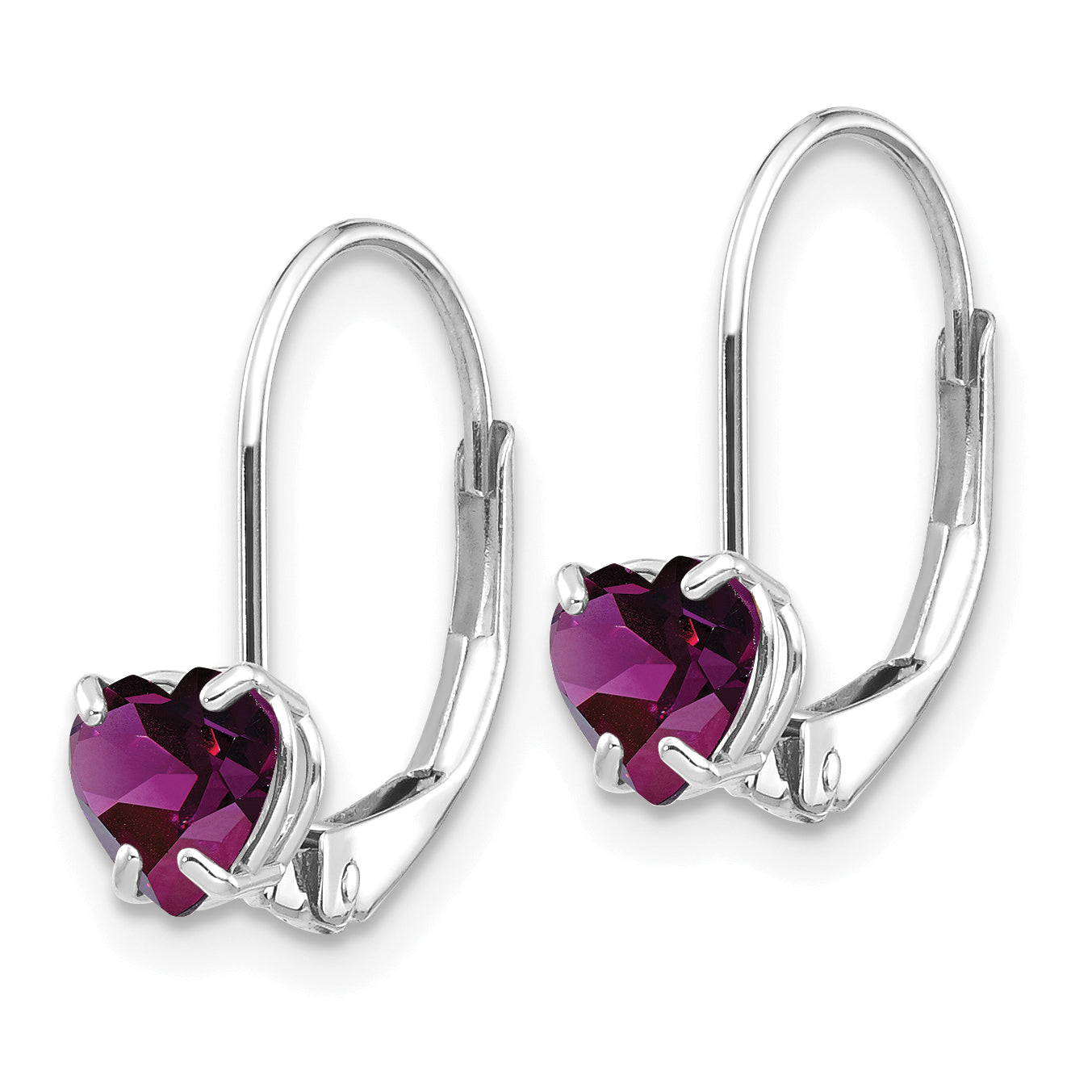 14k White Gold 5mm Heart Amethyst Leverback Earrings Secondary image