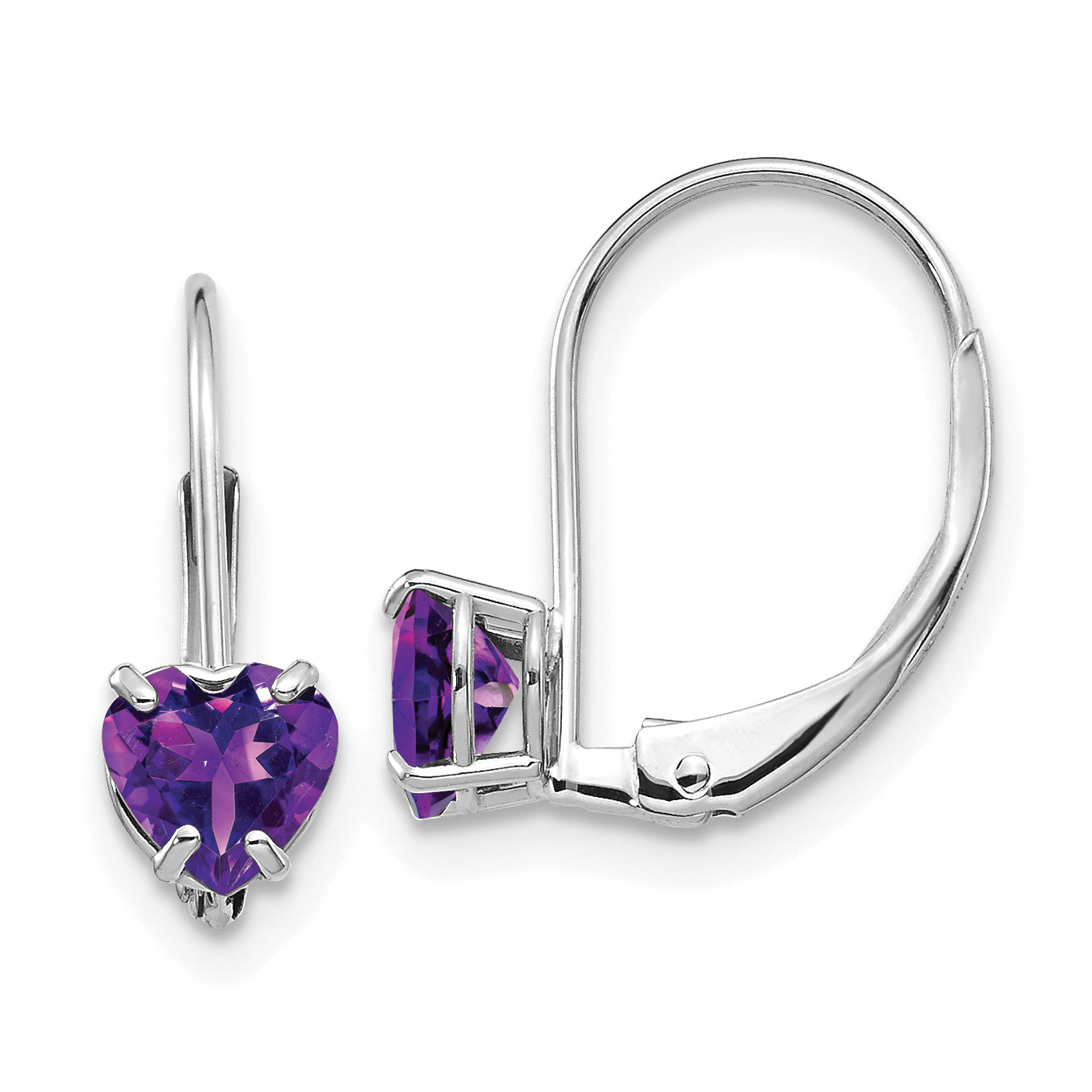 14k White Gold 5mm Heart Amethyst Leverback Earrings Main image