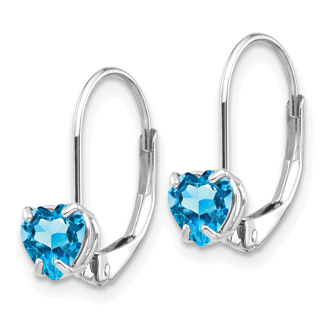 14k White Gold 5mm Heart Blue Topaz Leverback Earrings Secondary image