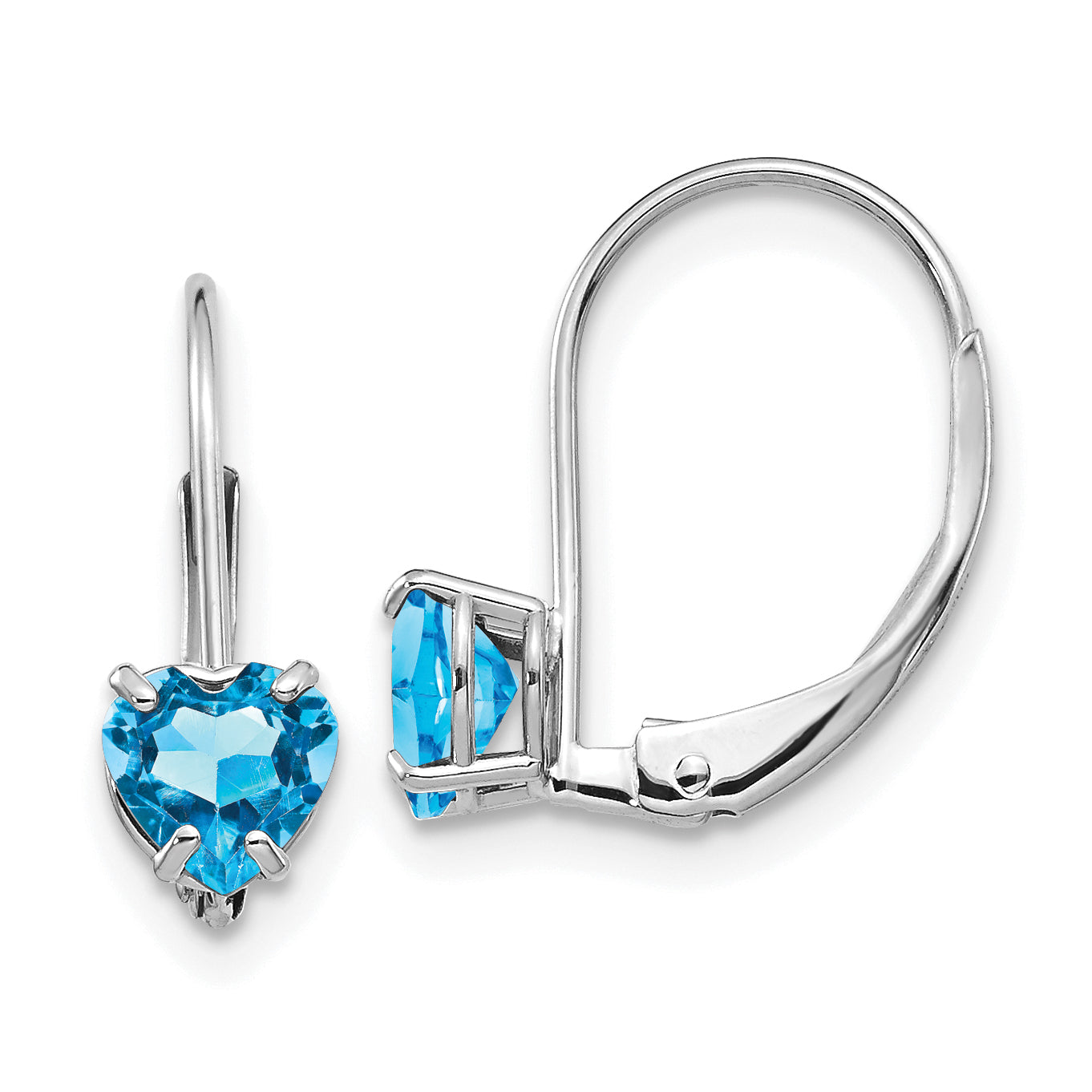 14k White Gold 5mm Heart Blue Topaz Leverback Earrings Main image