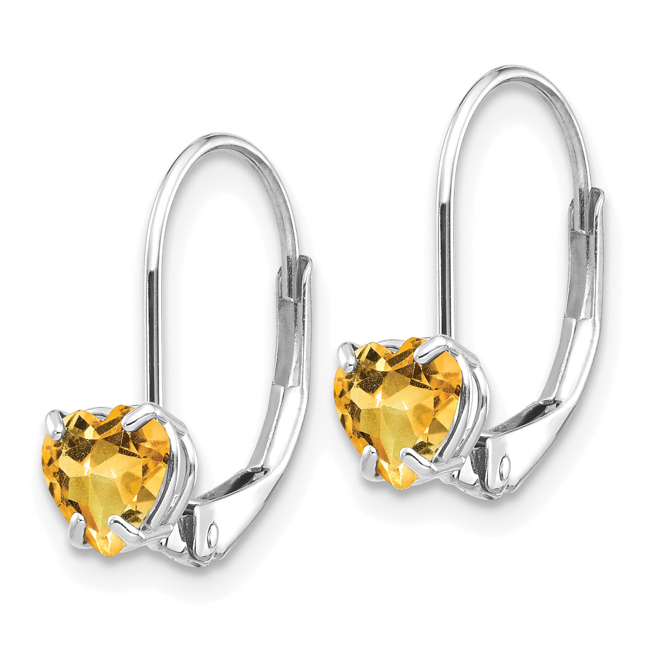 14k White Gold 5mm Heart Citrine Leverback Earrings Secondary image