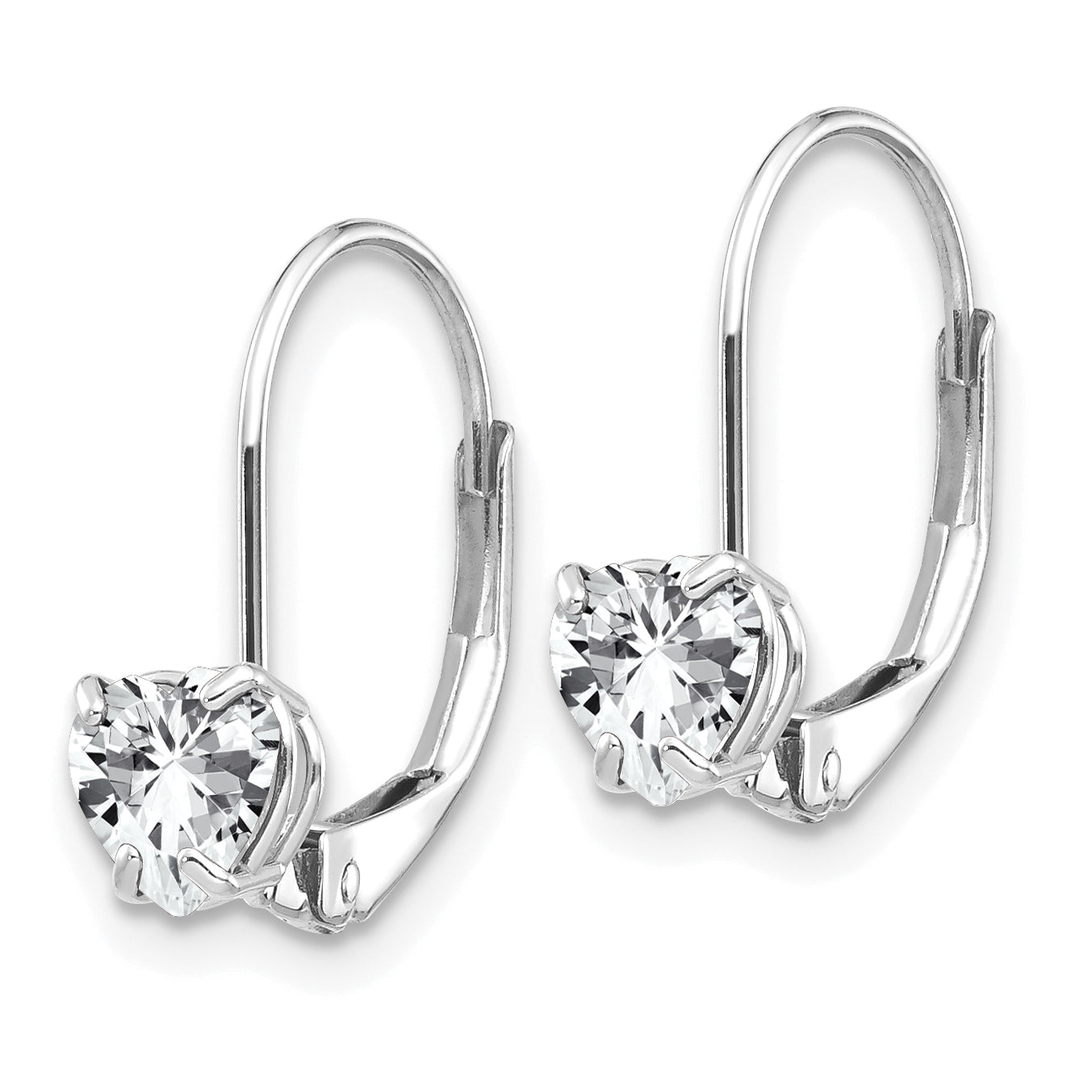 14k White Gold 5mm Heart Cubic Zirconia Leverback Earrings Secondary image