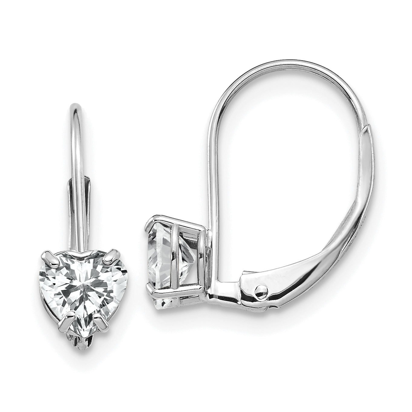 14k White Gold 5mm Heart Cubic Zirconia Leverback Earrings Main image
