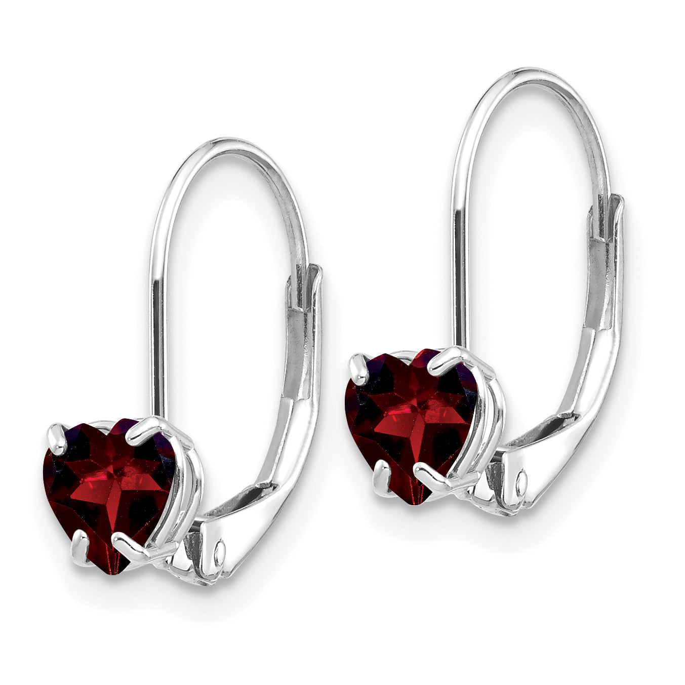 14k White Gold 5mm Heart Garnet Leverback Earrings Secondary image