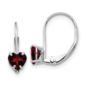 Heart Garnet Leverback Earrings in 14K White Gold, 5mm - Sophia Jewelers