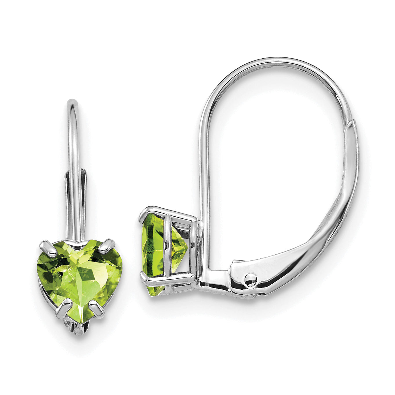 14k White Gold 5mm Heart Peridot Leverback Earrings Main image