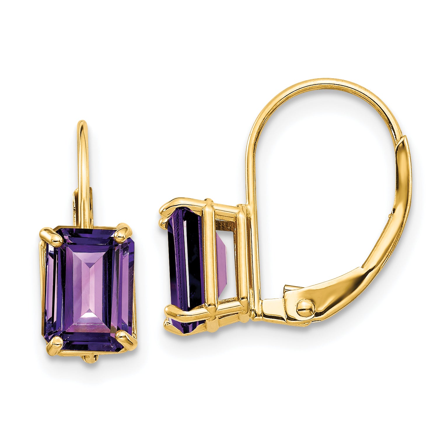 14k 7x5mm Emerald Cut Amethyst Leverback Earrings Main image
