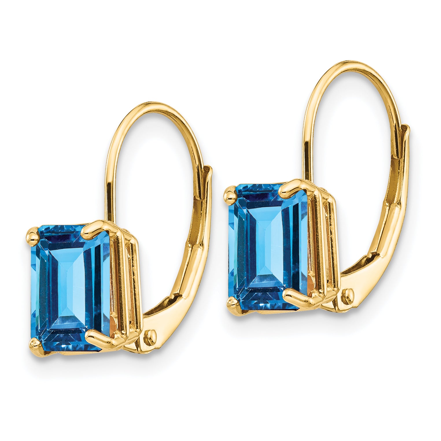 14k 7x5mm Emerald Cut Blue Topaz Leverback Earrings Secondary image